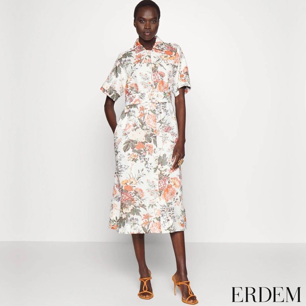 ERDEM **NWT** Mayra Floral Shirtdress in White Floral Multi